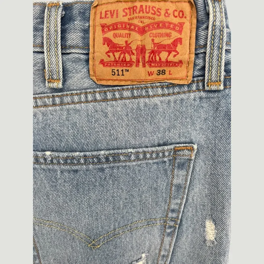 Levi’s 511 Distressed Denim Shorts Light Wash Men’s 38 Cutoff Jean